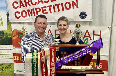 Champion grainfed steer carcase winners Ian Stark and Jeanne Seifert